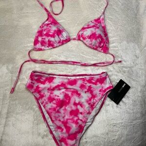 Pink and White Tie-Dye Bikini Set